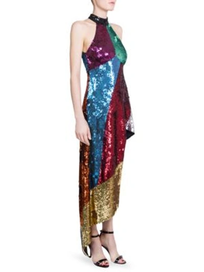 Attico Alice Asymmetric Sequined Tulle Midi Dress In Multi