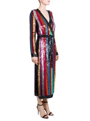 multi coloured striped sequin dress
