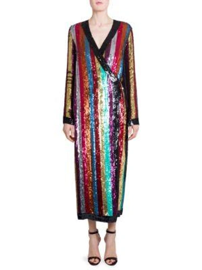 Shop Attico Sequined Colorblock Wrap Dress In Multi