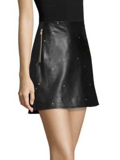 Shop L Agence Zippered Leather Star Skirt In Noir Gold