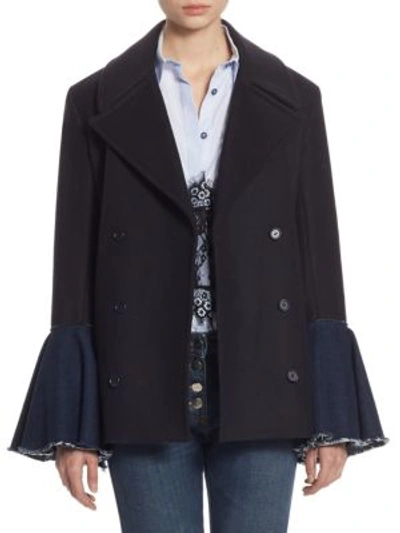 Each X Other Hybrid Bell-sleeve Peacoat In Black