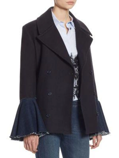 Shop Each X Other Hybrid Bell-sleeve Peacoat In Black