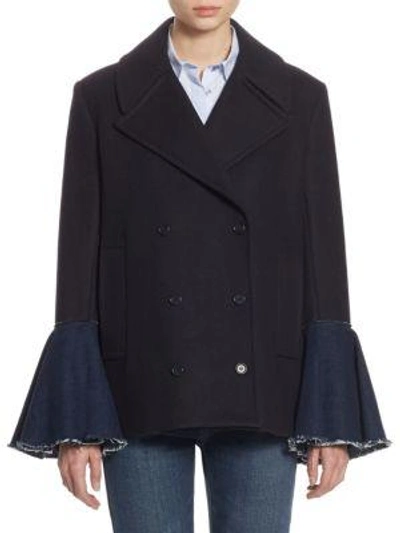 Shop Each X Other Hybrid Bell-sleeve Peacoat In Black