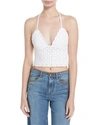 RED VALENTINO CROCHETED COTTON CROPPED HALTER TOP, WHITE