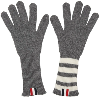 Shop Thom Browne Grey Rib Cashmere Four Bar Gloves