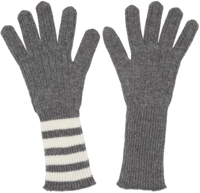 Shop Thom Browne Grey Rib Cashmere Four Bar Gloves