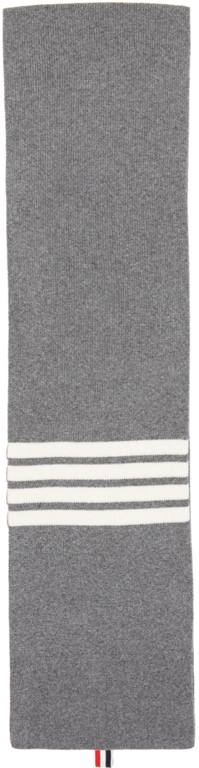 Thom Browne Grey Rib Cashmere Four Bar Scarf