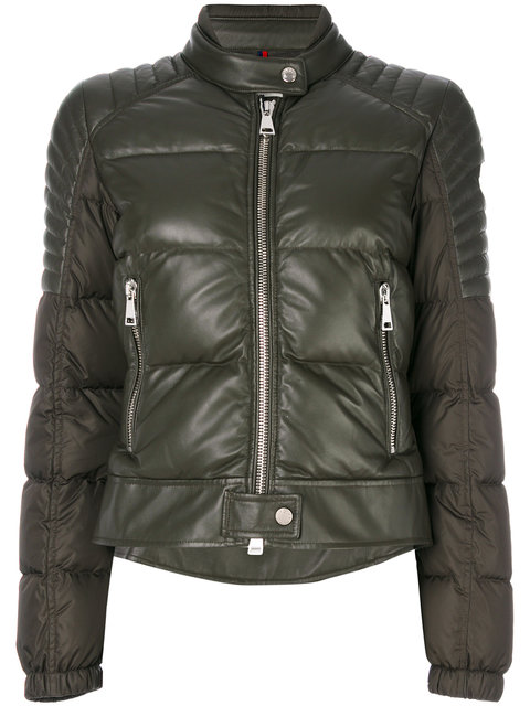 Moncler Clematis Quilted Leather Moto Jacket In Olive | ModeSens
