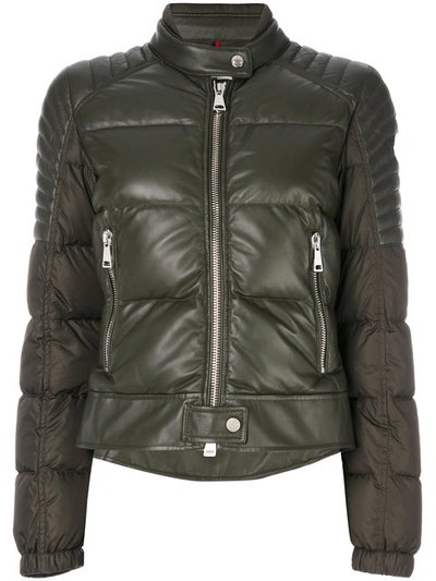 Moncler Clematis Quilted Leather Moto Jacket In Olive