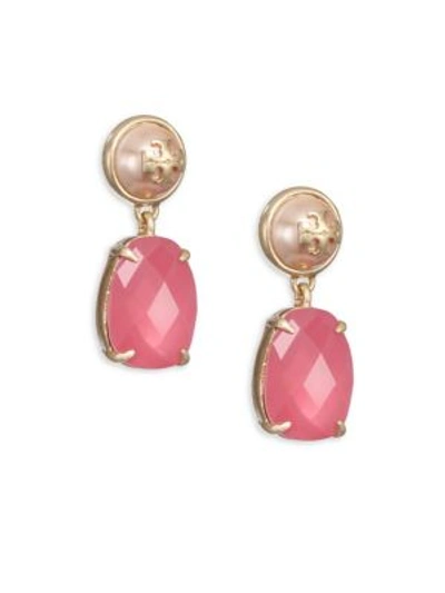 Tory Burch Faux-pearl & Crystal Drop Earrings In Pink Blossom