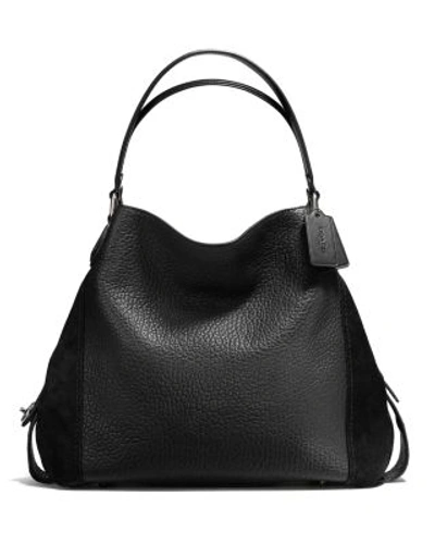 Shop Coach Edie Shoulder Bag 42 In Mixed Leathers In Black/dark Gunmetal