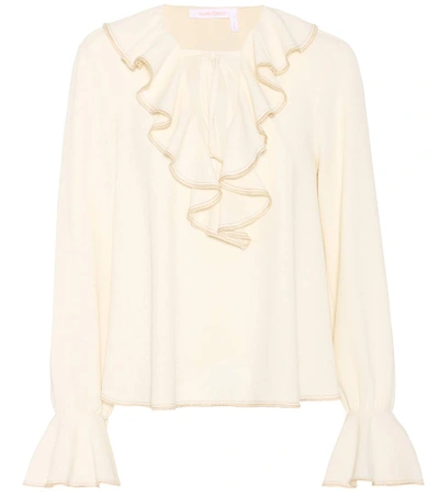 See By Chloé Ruffled Crepe Bell Sleeve Blouse In Natural White