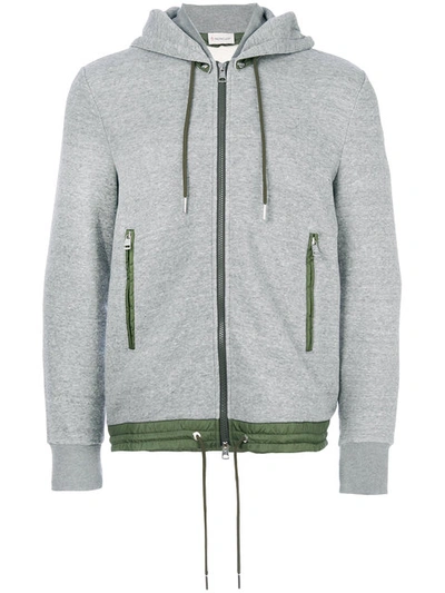 Moncler Slim-fit Nylon-trimmed Cotton-blend Jersey Zip-up Sweatshirt In Grey