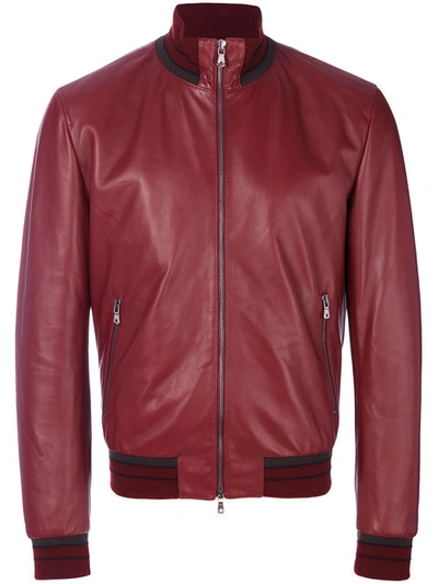 Dolce & Gabbana Leather Bomber Jacket In Multi