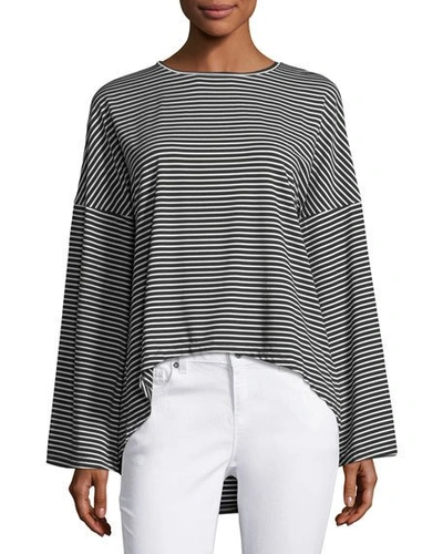 English Factory Bell-sleeve Striped Top In Black/white
