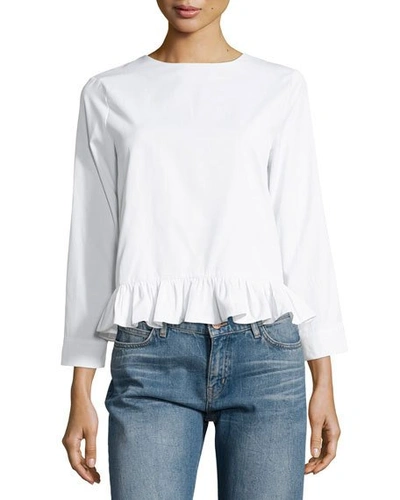 English Factory V-back Blouse With Ruffle Hem, White