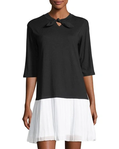 English Factory Long-sleeve Drop-waist Shift Dress In Black/white