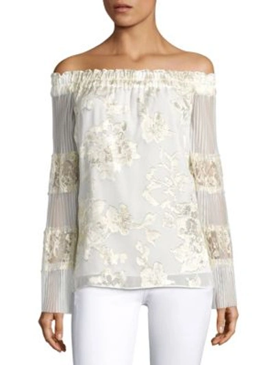 Kobi Halperin Charmaine Embroidered Off-the-shoulder Blouse In Ivory/gold
