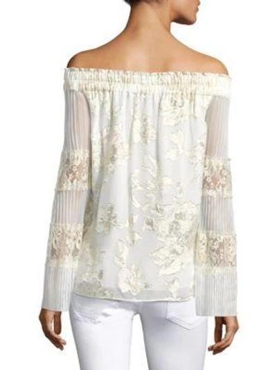 Shop Kobi Halperin Charmaine Embroidered Off-the-shoulder Blouse In Ivory Gold