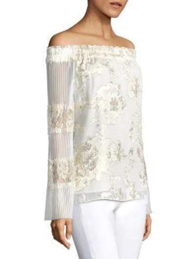 Shop Kobi Halperin Charmaine Embroidered Off-the-shoulder Blouse In Ivory Gold