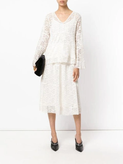 Shop See By Chloé 'pleated Lace V-neck' Bell Sleeve Blouse