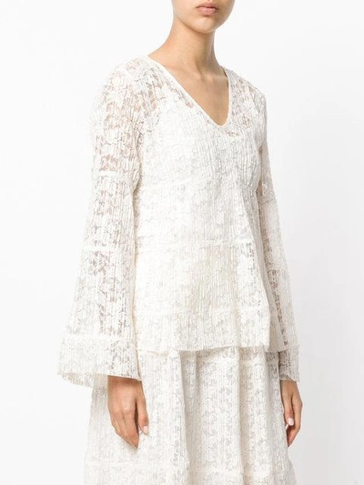 Shop See By Chloé 'pleated Lace V-neck' Bell Sleeve Blouse