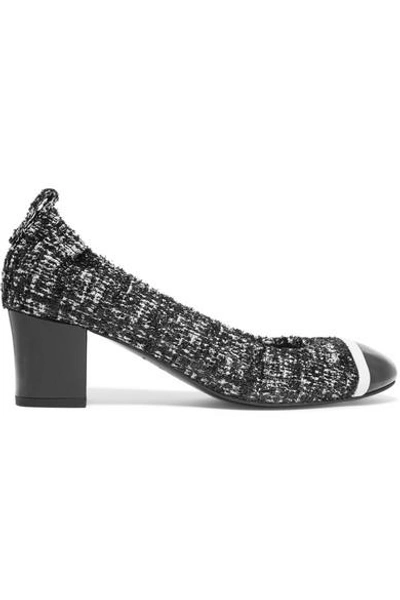 Lanvin Patent Leather-trimmed Boucle-tweed Pumps In Black/ White | ModeSens