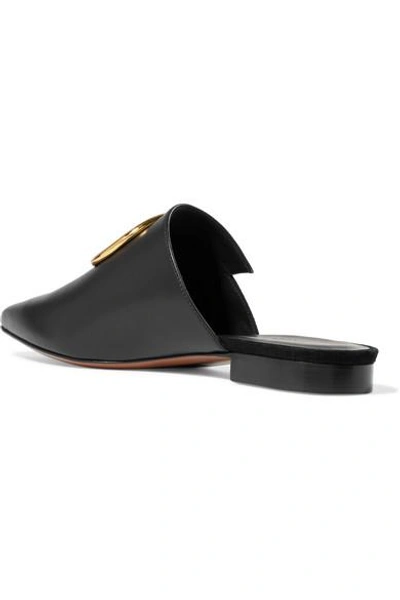 Shop Neous Embellished Leather And Suede Slippers In Black