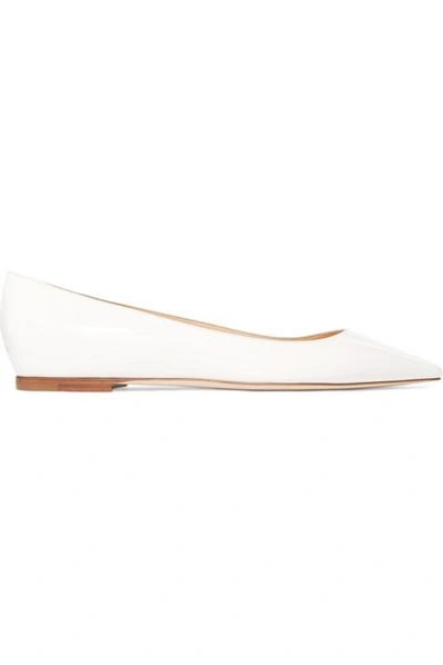 Shop Jimmy Choo Romy Patent-leather Point-toe Flats In White