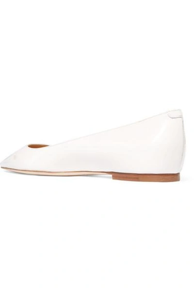 Shop Jimmy Choo Romy Patent-leather Point-toe Flats In White