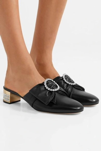 Shop Gucci Crystal-embellished Leather Mules In Black