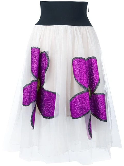 Christopher Kane Midi Glitter Flower Skirt - White