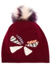 Fendi Butterflyeye Fur-pompom Wool Beanie Hat In Bordeaux