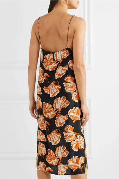 Shop Ganni Geroux Floral-print Silk Crepe De Chine Midi Dress In Orange