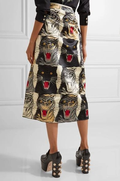 Shop Gucci Printed Silk-charmeuse Midi Skirt In Ivory