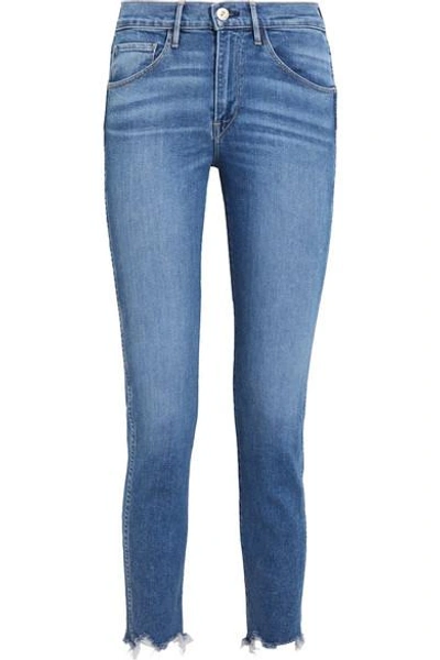 Shop 3x1 W3 Cropped Frayed High-rise Straight-leg Jeans In Blue