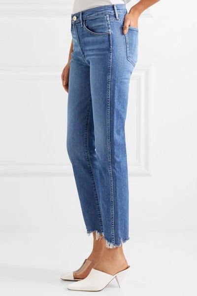 Shop 3x1 W3 Cropped Frayed High-rise Straight-leg Jeans In Blue