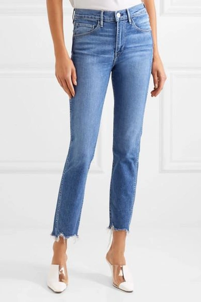 Shop 3x1 W3 Cropped Frayed High-rise Straight-leg Jeans In Blue