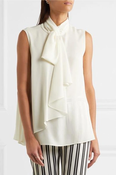 Shop Alexander Mcqueen Draped Pussy-bow Silk-georgette Blouse In White