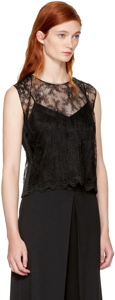 Shop Alexander Wang Black Lace Necklace Tank Top In 044 Onyx