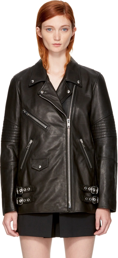 Shop Alexander Wang Black Leather Classic Biker Jacket In 044 Onyx