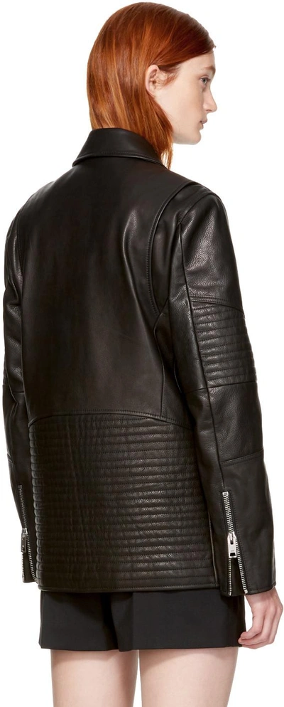 Shop Alexander Wang Black Leather Classic Biker Jacket In 044 Onyx