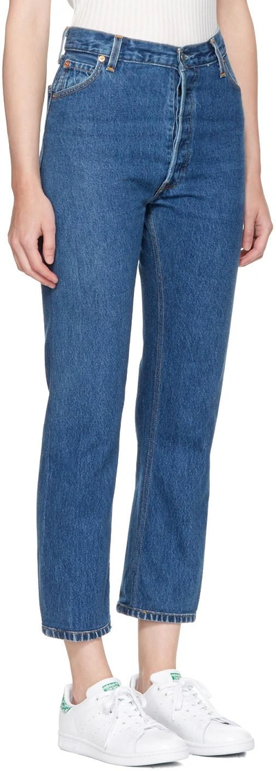 Shop Re/done Indigo High-rise Straight Crop Jeans In Denim