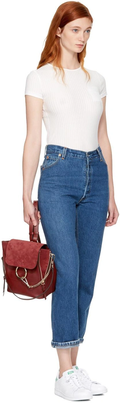 Shop Re/done Indigo High-rise Straight Crop Jeans In Denim