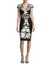 CATHERINE DEANE FLORAL-EMBROIDERED JERSEY SHEATH DRESS, BLACK