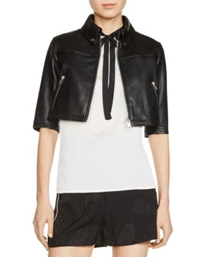 Maje Brittany Cropped Leather Jacket In Black