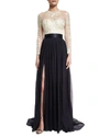 CATHERINE DEANE FLORAL-EMBROIDERED CHIFFON-SKIRT GOWN,PROD204610051