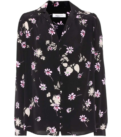 Shop Valentino Floral-printed Silk Blouse In Llack