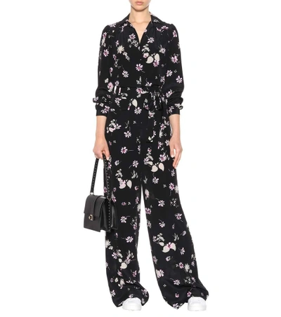 Shop Valentino Floral-printed Silk Blouse In Llack
