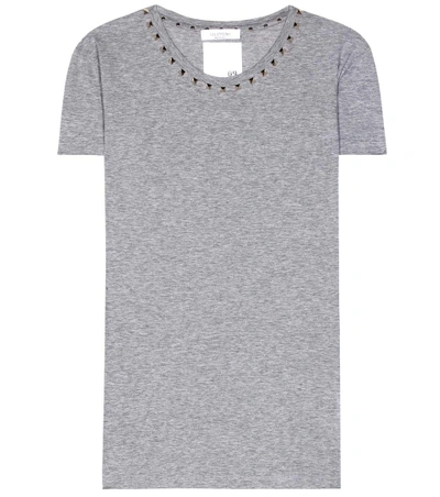 Valentino Rockstud Untitled Cotton T-shirt In Grigio Melange|grigio
